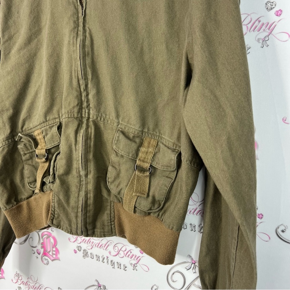 Effetti Moda coat zip up brown green Olive Bomber Jacket pockets cargo - Picture 4 of 10